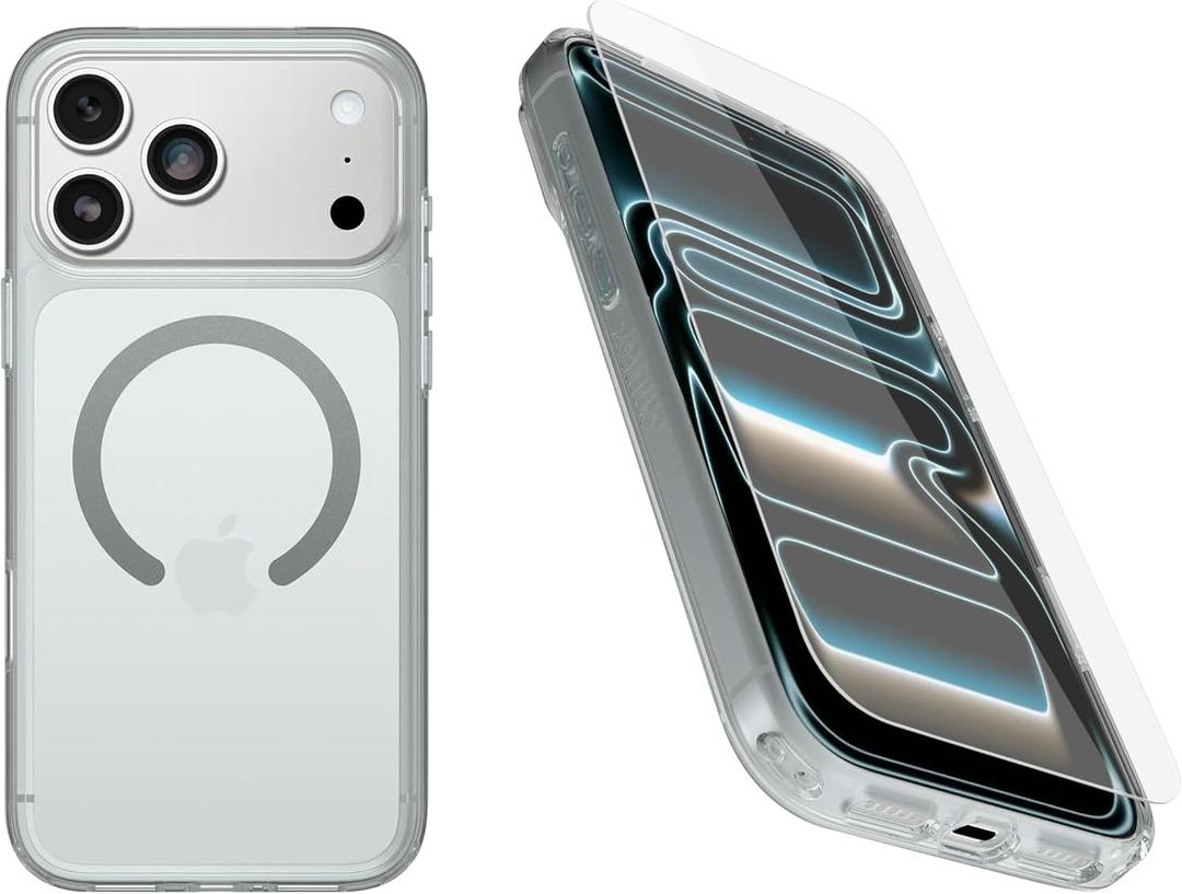 OtterBox iPhone 17 Pro Max (Only) Bundle: Symmetry Series+ Case & Screen Protector - Clear - Snaps to MagSafe - Ultra-Sleek - Raised Edges Protect Camera & Screen - Non-Retail Packaging