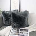 OYIMUA Fluffy Decorative Throw Pillow Covers 20x20, Faux Fur Farmhouse Luxury Pillow Cases,Soft Plush Fuzzy Dark Gray Cushion Covers for Sofa Couch Living Room Bedroom Set of 2