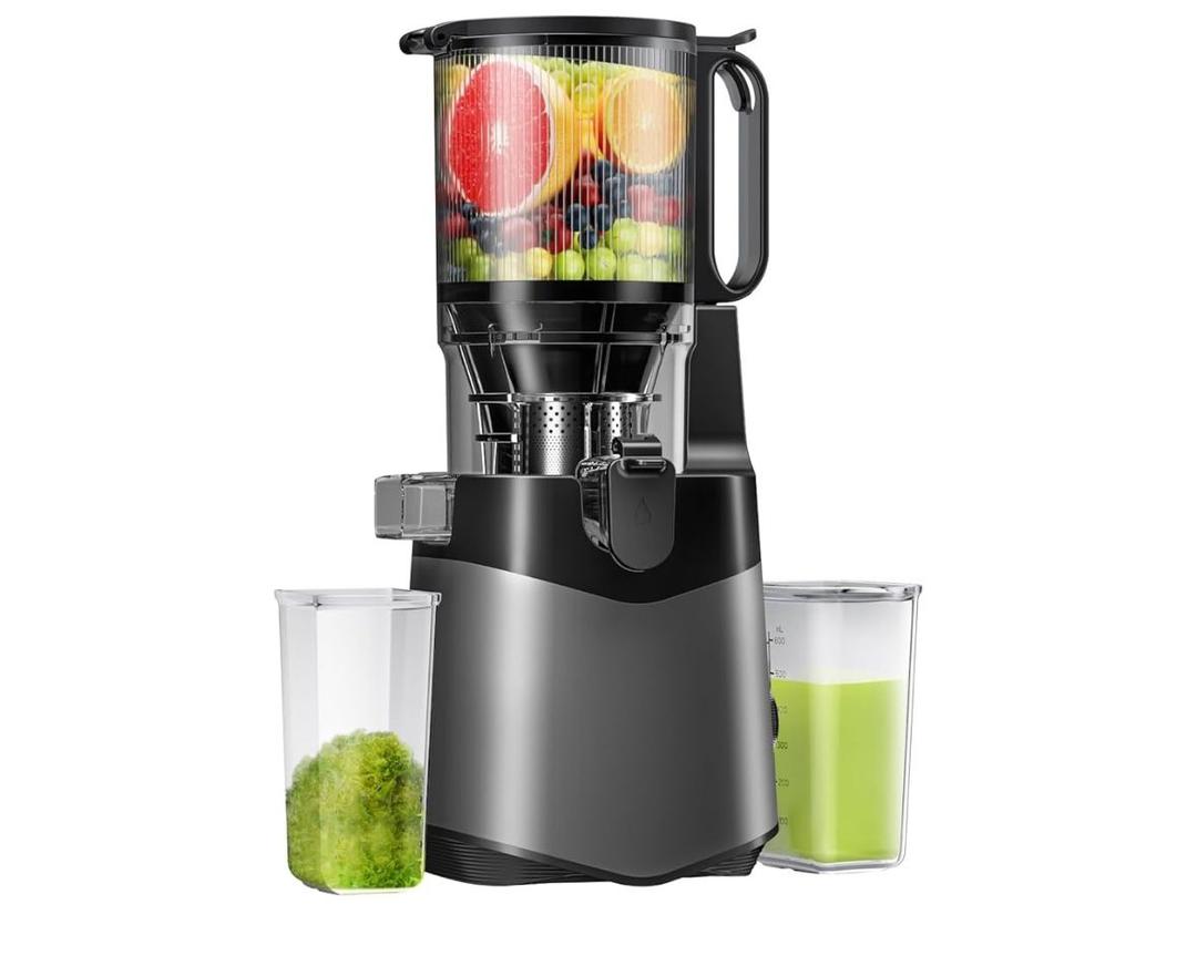 Cold Press Juicer, 5.8" Wide Feed Chute Juice Extractor Machine with 400W, High Juice Yield, Slow Masticating Juicer for Whole Vegetables & Fruits, Silver Gray