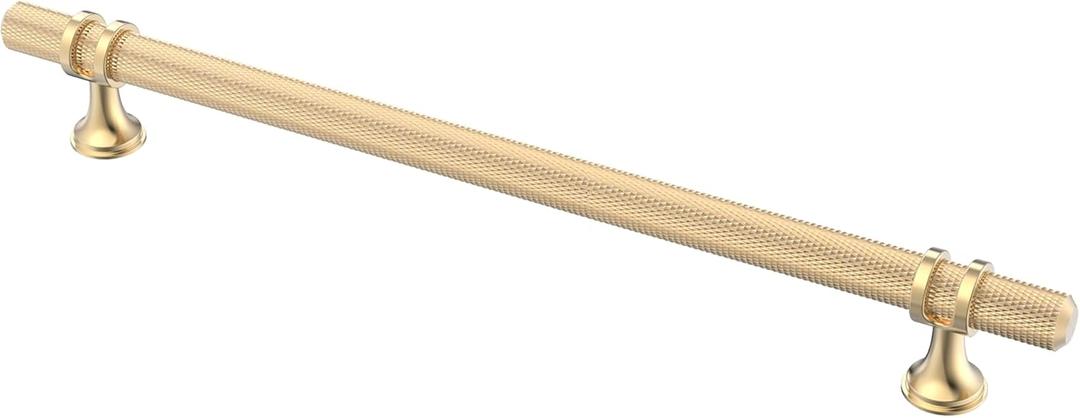 Alzassbg 10 Pack Gold Cabinet Pulls, 10 Inch(254mm) Hole Centers Kitchen Hardware Knurled Cabinet Handles for Cabinets and Drawers AL3087KGP-ABG