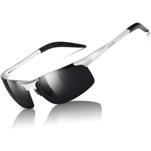 Mens Sports Polarized Sunglasses Driving Metal Frame UV Protection Sunglasses For Men 8177 (Silver&black)