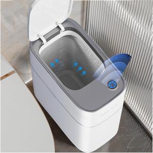 JOYBOS Trash Can with Lid Automatic Garbage Can, 3.8 Gallon Slim Small White Plastic Smart Trash Bin, Narrow Motion Sensor for Bedroom, Bathroom, Toilet Office 