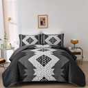 Dintszyayue Boho Quilt Set King Size 3 Pieces Black Grey Aztec Texture Bedspread Coverlet Set Bohemian Quilt Bedding Set Microfiber Lightweight Bed Cover for All Seasons 90"103"
