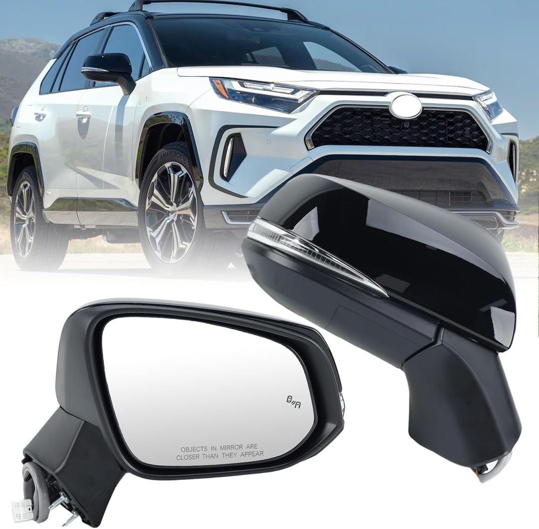 Right Passenger Side Mirror Compatible with Toyota RAV4 2019 2020 2021 2022 2023 2024 Power Heated Turn Signal Blind Spot Door Rear View Mirrors 8 Pins Black