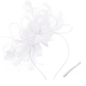 Women's Fascinators Feathers Mesh Ribbons Tea Party Hats with Headband and Clip Fascinator Hat (White)