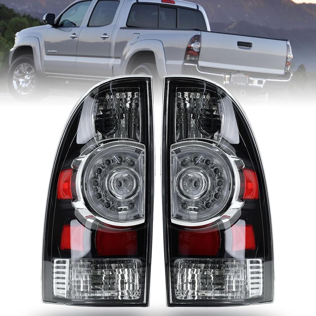 Nakuuly Tail Light Assembly Compatible With 2005-2015 Tacoma Pickup Driver and Passenger Side LED Taillights Brake Signal Assembly with Bulb and Harness (Black Housing Style)