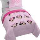 Dinsey Minnie Mouse Faces 5 Piece Twin Bed Set - Includes Reversible Comforter & Sheet Set Bedding - Super Soft Fade Resistant Microfiber - (Official Dinsey Product)