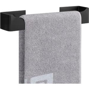 NearMoon Self Adhesive Hand Towel Holder/Towel Ring, Stainless Steel Hand Towel Bar Rustproof Stick on Wall-Towel Rack for Bathroom/Kitchen, Square Sticky and Wall Mounted (12 Inch, Matte Black)
