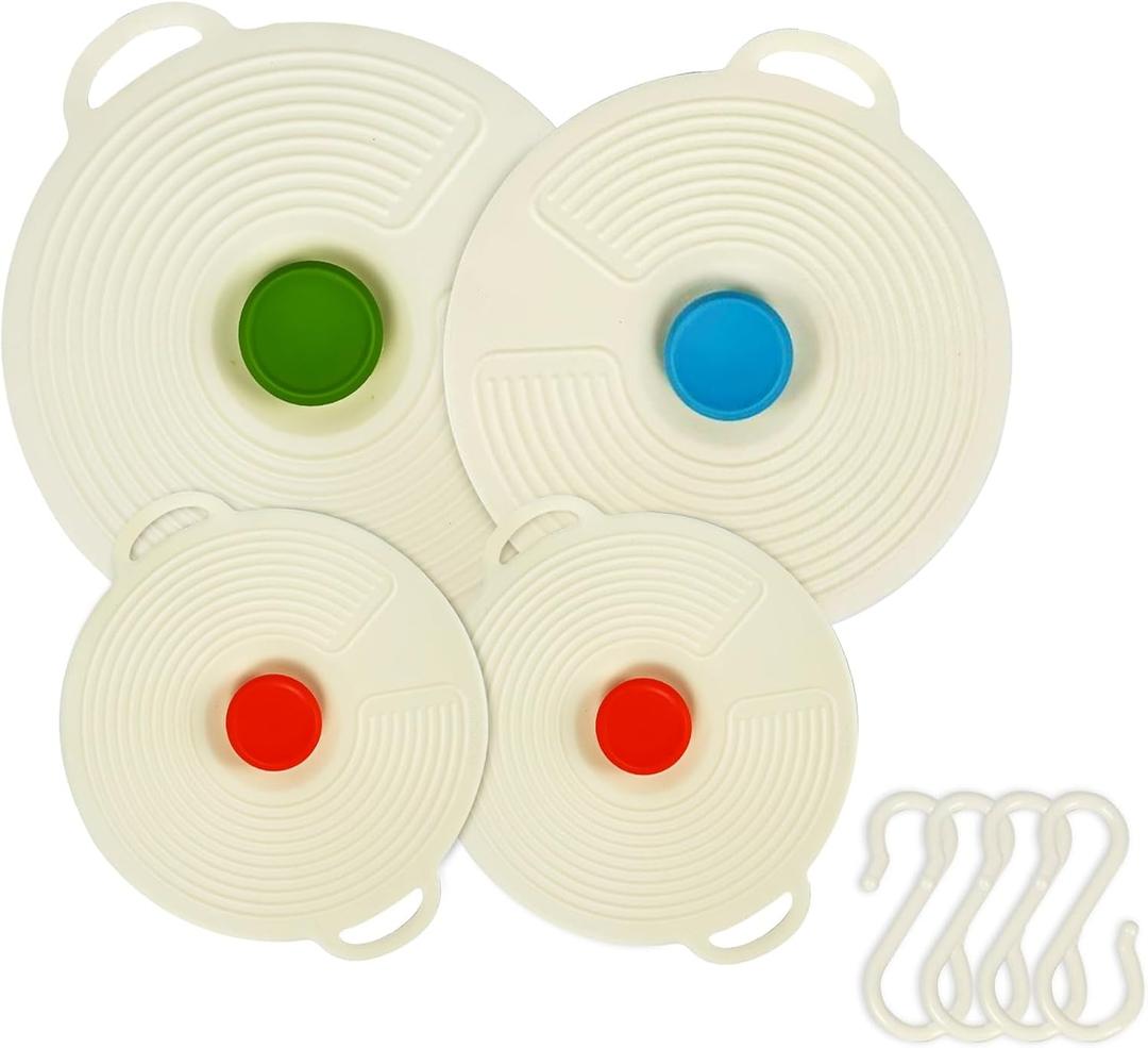 4 Pack Silicone Lids for Bowls, Pots and Cups, Microwave Splatter Cover, Reusable Seal Food Covers, Heat Resistant, Dishwasher Safe, 3 Sizes (S+M+L)