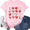 Valentine Day Shirt Women Leopard Love Heart Print T-Shirt Teachers Valentines Short Sleeve Tee Tops (Pink, XL)
