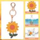 lasuroa Cute Sunflower Leather Keychain Holder, Waterproof Flower Anti-Scratch Hidden GPS Tracker Case Cover Tag with Key Ring Compatible with Airtag for Women Wallet Keys Bag Pet Backpack Purse
