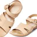 Flat Sandals for Women Dressy - Apricot Summer Comfortable Walking Casual Arch Support Ankle Strap Open Toe Slip on Womens Flats Sandal Size 10