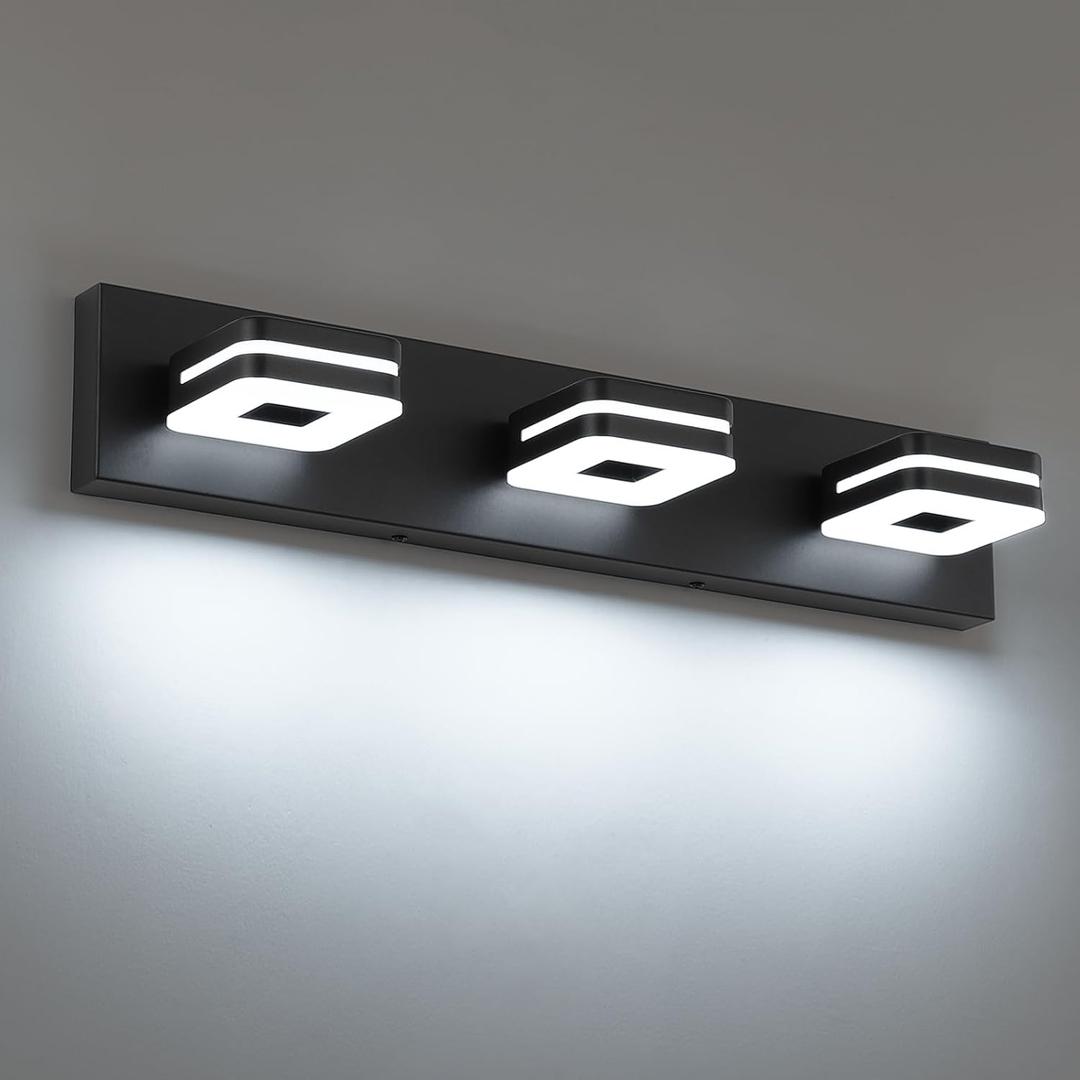Modern LED Bathroom Vanity Light Dimmable Matte Black 3-Light Fixture 18W 24" Wall Light Day Light 5500K 110V AC