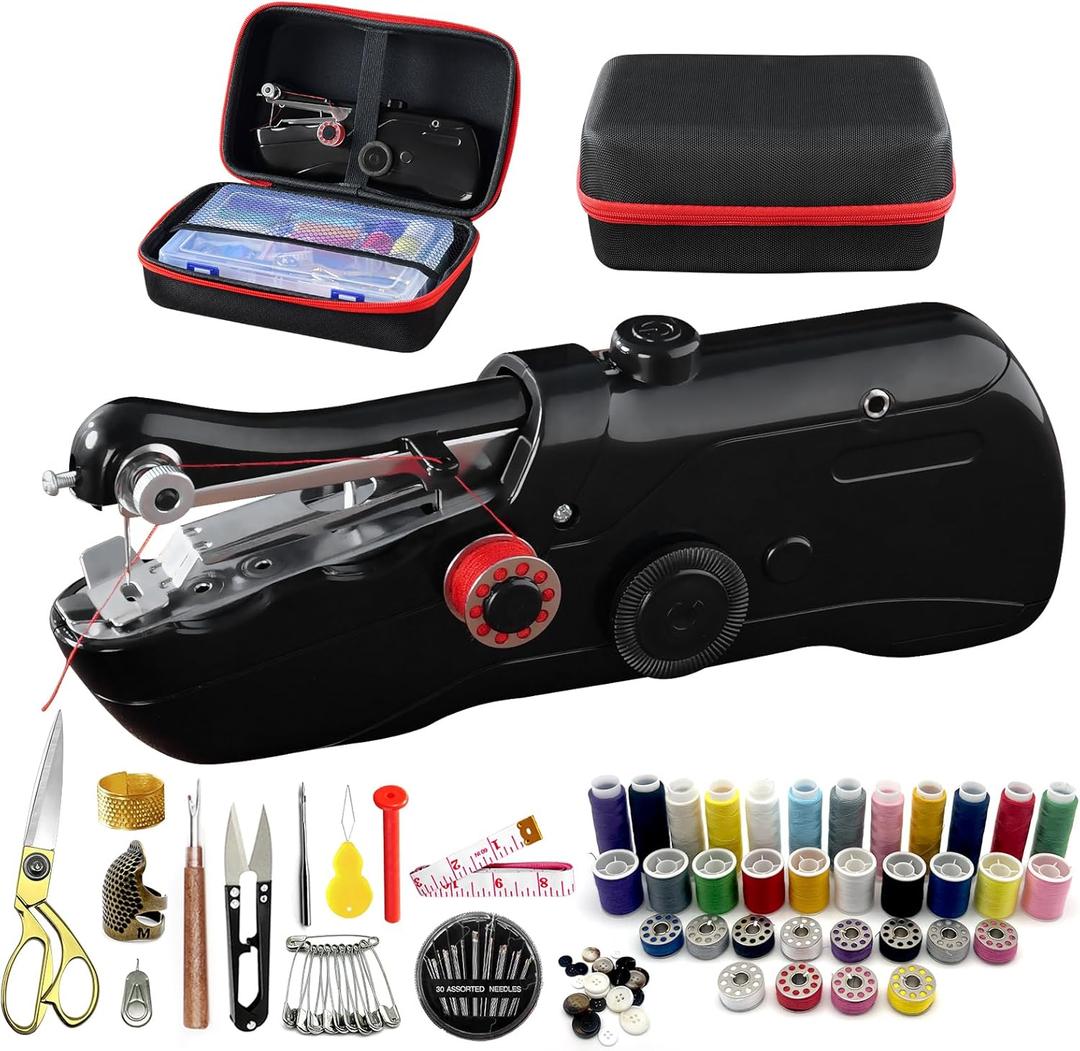 Handheld Sewing Machine with Black Storage Case and 109-Piece Sewing Kit, Mini Portable Cordless Hand Sewing Machine, Ideal for Adults & Beginners, Complete Set of Quick Home Clothing Repair Tools