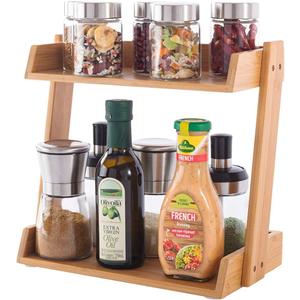 GOBAM Spice Rack Organizer 2-Tier Kitchen Countertop Cabinet Storage Shelf, Assemble Quickly, Bamboo (Small)