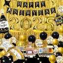 Labeol New Years Decorations 2025, 39 PCS Happy New Year Set with Large Foil Balloons, Banner, Gold Foil Curtains Black, Gold, Confetti Balloons for Party
, Set of 2