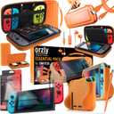Orzly Switch Accessories Bundle  Carry Case for Nintendo Switch Console, Tempered Glass Screen Protectors, USB Charging Cable, Switch Games Case, Comfort Grip Case & Headphones ORANGE