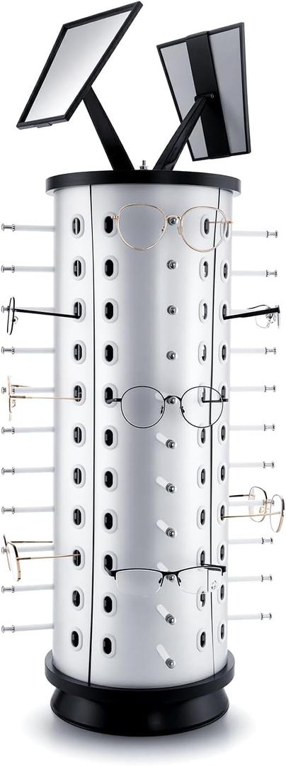 VARIPOWDER 360 Rotating Sunglass Display Stand Sunglasses Organizer for Commercial & Home Use, Eyeglass Holder Stand, Space-Saving Sunglasses Display Rack with Mirror for 44 Pairs of Glasses