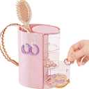 Hair Accessories Organizer with 2 Hooks,3-Layer Rotatable Hair Tie Organizer With Hair Brush Holder,Vanity Organizers For Girls (Pink)