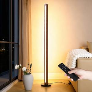 Handcrafted Solid Wood Floor Lamp, Modern Dimmable Corner LED Standing Light with Remote & Foot Switch, Adjustable Warm & Cool Light, 55.12" Tall, Minimalist for Living Room, Bedroom, Office