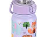 GOPPUS 12oz Kids Water Bottle  BPA-Free, Leak-Proof, Insulated Stainless Steel  Sweat-Proof, Reusable for School, Sports, and Outdoor Activities (Purple Zoo)