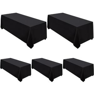 Surmente 5 Pack Black Tablecloth 90 x 132-inch Rectangular Polyester Table Cloth for Weddings, Banquets, or Restaurants