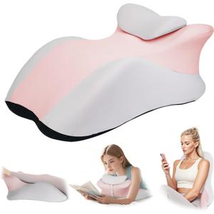 Adult Memory Foam Ergonomic Wedge Prone Pillow, Bed Pillow for Sitting Up, Back, Neck, and Leg Pain Relief, Anti Snoring, Ideal for Massage, Reading, Sleeping, with Removable Washable Cover, Pink