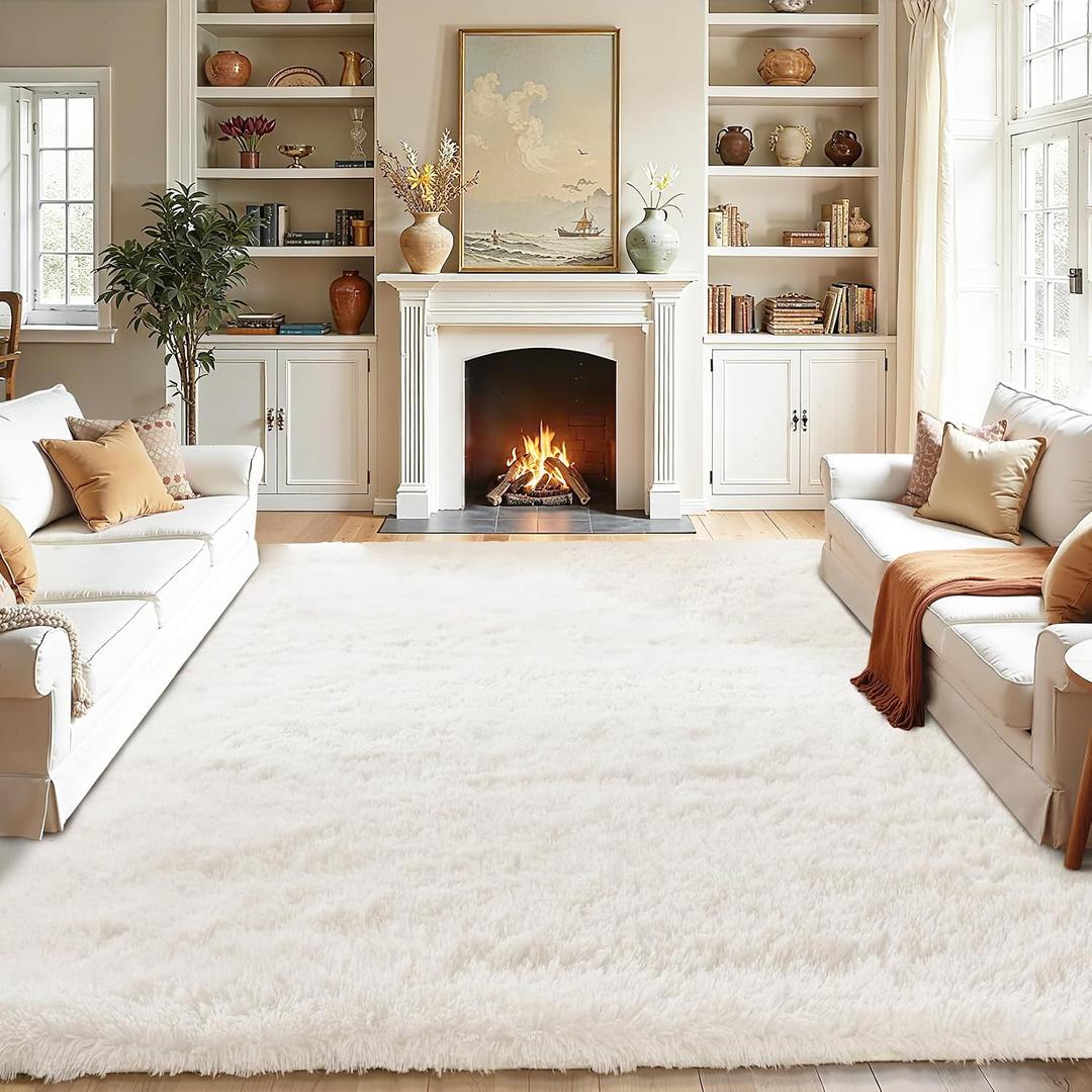White Fluffy Area Rugs for Bedroom - 5x7 Soft Plush Shag Rug for Living Room Nursery Kids Room - Non Slip Fuzzy Shaggy Floor Carpets for Girls Boys Play Room Dorm Decor,Cream White
