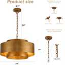 20" Vintage Gold Metal Drum Chandelier, 4-Light Farmhouse Light Fixture