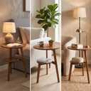 Round end Table with Lower Shelf,Dark Brown