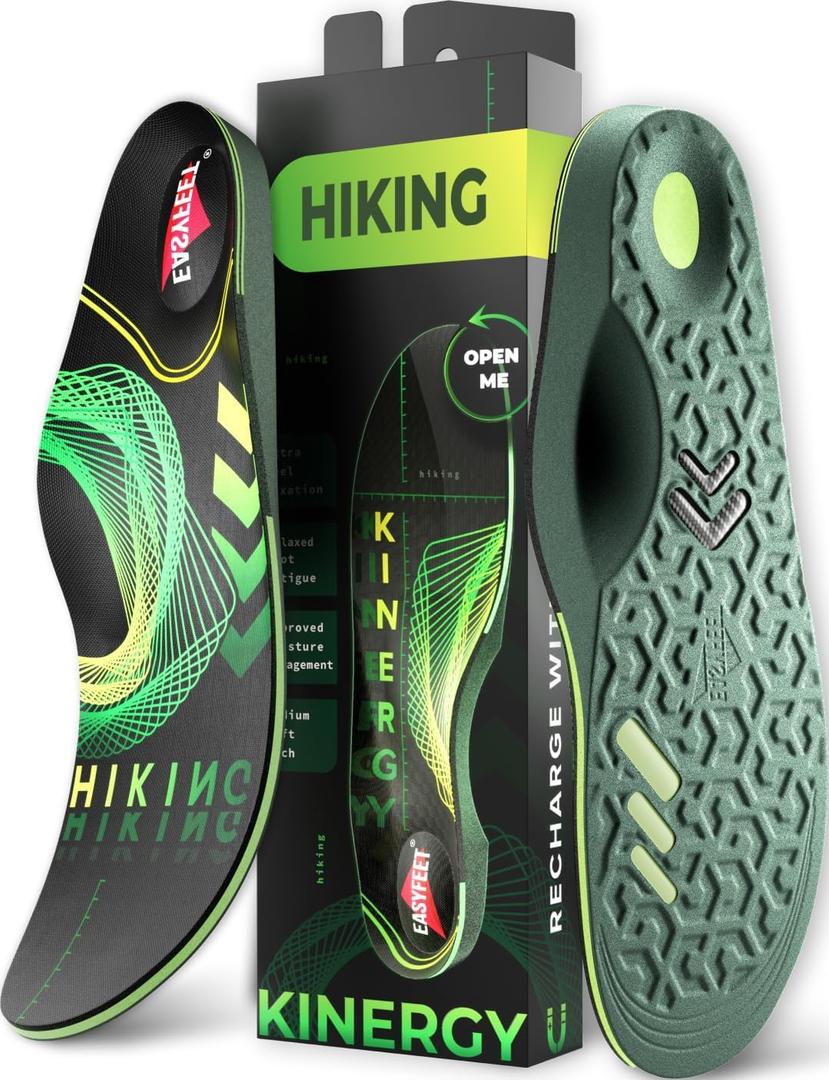 Hiking Boot Insoles Men Women - Arch Support Inserts - Cushioned Hike Orthopedic Insoles - Man Women Shoe Inserts - Running Sports Fitness Walking Soles (S (Men 7-8.5/Women 8-9.5), Green)