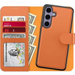 FUNMIKO for Samsung Galaxy S25 Plus Case Wallet, Detachable Flip Folio Leather Cover, RFID Blocking 4 Card Slots Holder, Kickstand Function, Protective Phone Shell for Women Girls, Orange