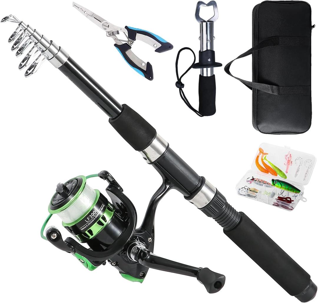 Tripquips Fishing Rod, 6.9ft Telescopic Fishing Rod and Reel Combo with Fishing Pliers and Lip Gripper Fishing Equipment, 5.2:1 Pre-Loaded Spinning Reel Combo Set Fishing Pole