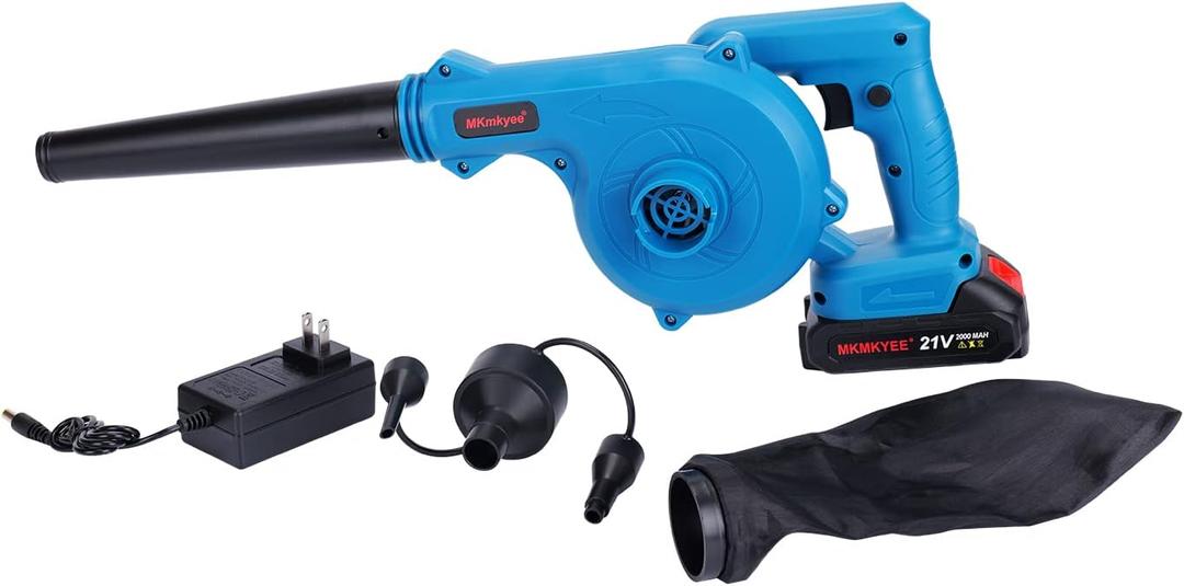 Cordless Blower,3- in-1 Portable Mini Air Blower 21v Lithium Battery,Small Dust Cleaner for Inflatable,Fans,Lily Windows,Keyboards,Cars by MKMKYEE (Blue)