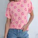 Dokotoo Womens Tops Crewneck Floral Print Short Sleeve Summer T Shirts for Women Casual Loose Fit Blouses (Pink, S)