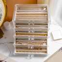 Necklace Holder Organizer, Dustproof Necklace Box Velvet Necklace Organizer Box with Lid Clear Acrylic Dustproof Stackable Jewelry Displays for Necklaces Chain Display (Beige, 5 Drawer)