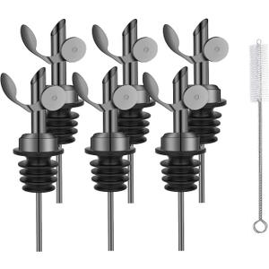 WAFJAMF Weighted Stainless Steel Bottle Pourers, Auto Flip Feature Self Closing Olive Oil Dispenser Spout with 1 Cleaning Brush, Liquor Pour Spouts for Pours Liquid, Olive Oil, Wine (Black-6Pcs) WAFJAMF Weighted Stainless Steel Bottle Pourers, Auto Flip Feature Self Closing Olive Oil Dispenser Spout with 1 Cleaning Brush, Liquor Pour Spouts for Pours Liquid, Olive Oil, Wine (Black-6Pcs)