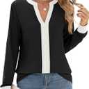 Micoson Womens Tops Dressy Casual Long Sleeve Business Shirts V Neck Pleated Work Blouses Loose Fit Fall Trendy Knit Top, S