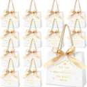 Spakon Pack of 25 Small Housewarming Gift Bags New Home Wrapping Real Estate Agent Gifts Bags with Golden Ribbon Bow and Handles for Clients Friends New Adventure Sweet Present Supplies(White)