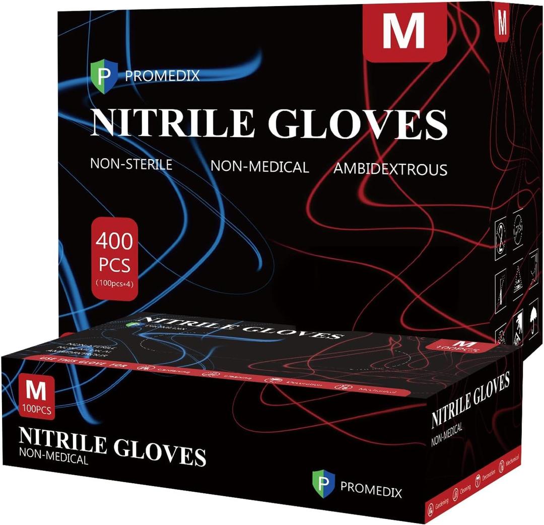 PROMEDIX P Nitrile Disposable Gloves, 4mil-100 Count, Gloves Disposable Latex Free, Powder Free for Cooking, Household, Food Safe (Medium), 4 Pack 