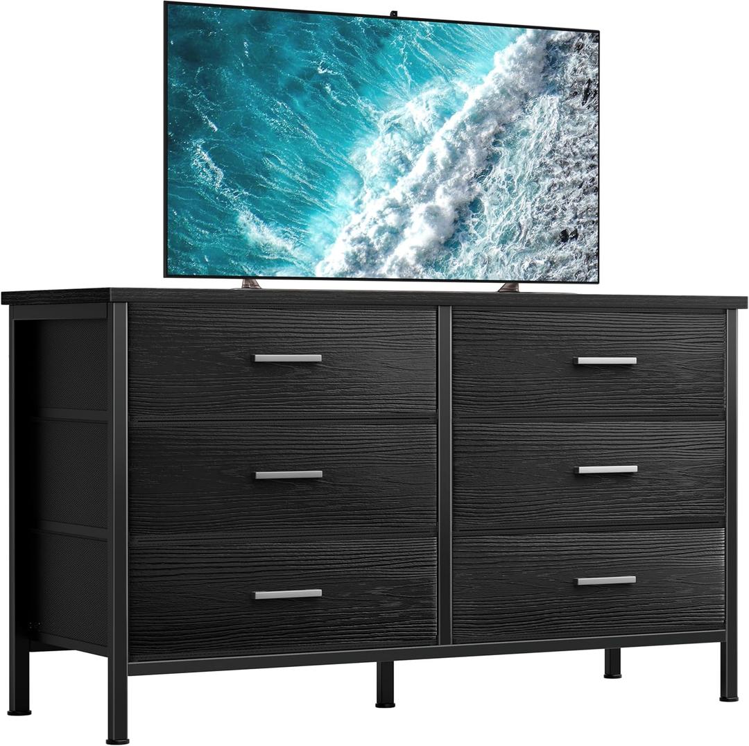 BOLUO White Dresser for Bedroom 6 Drawer, Wide Dresser TV Stand for 50" TV Dressers & Chests of Drawers Fabric Dresser for Closet Modern (16.5"D x 42.1"W x 29.5"H (6 Drawers))