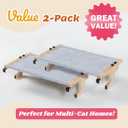 Zakkart 2PC Easy Seat Cat Perch for Window Sill - Hammock Design w/Pine Wood & Robust Metal Frame - Cat Window Seat for Large Cats and Kittens (Natural Color Wood w/Gray Bed, Medium (23''W x 14''D))