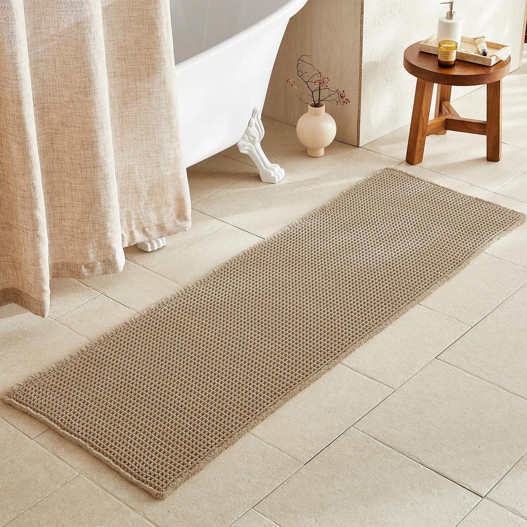 TYUU Waffle Runner Rug Bathroom, Long Boho Bathroom Rugs Non Slip Washable Super Absorbent Quick Dry Farmhouse Bath Mat, 72"x24" Khaki