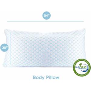 Nestl Cooling Body Pillow for Sleeping 1 Pack, Luxury Shredded Memory Foam Body Pillows, Adjustable Cold Gel Pillows for Hot Sleepers, Supportive Long Pillow for Bed Side Back Stomach Sleepers