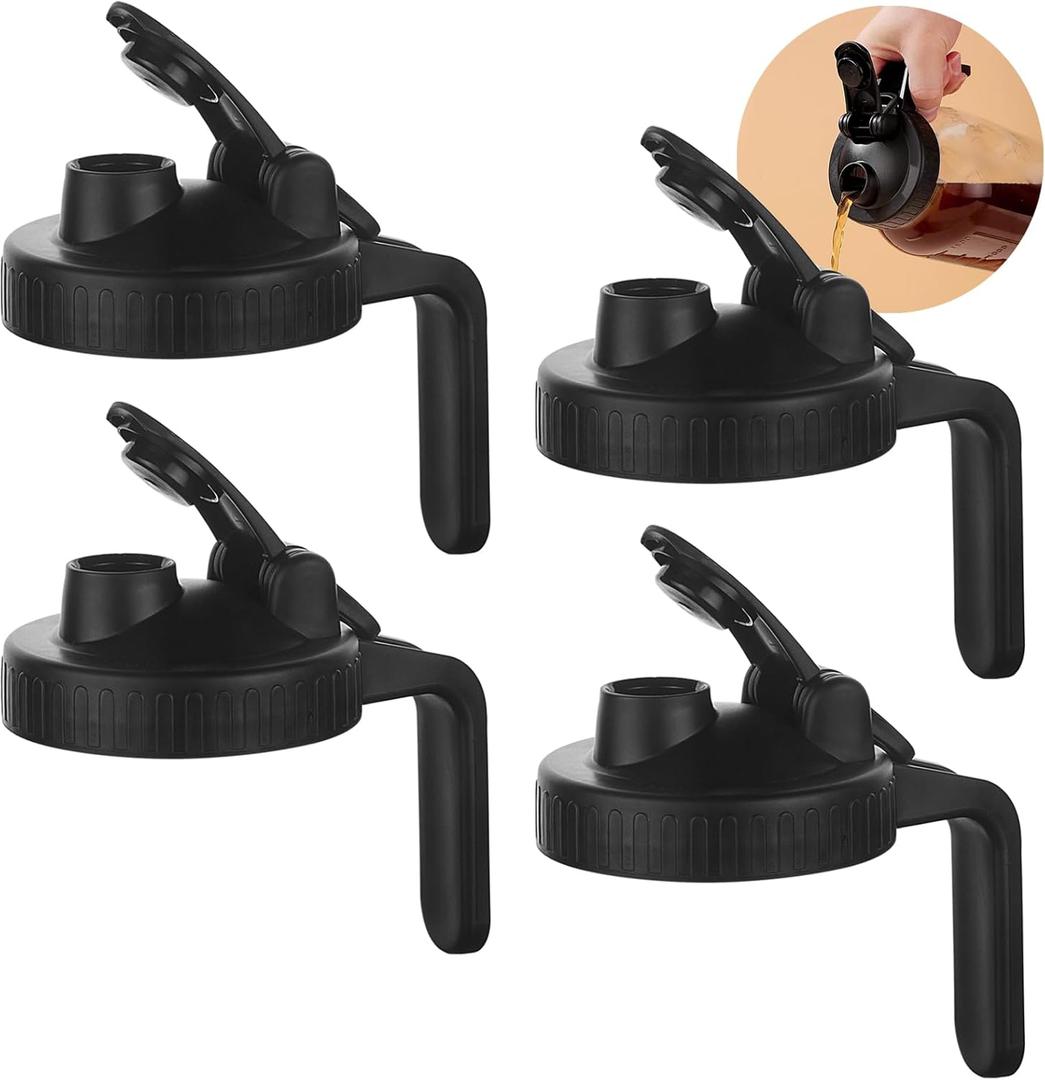 Wide Mouth Mason Jars Pour Spout Lids, Wide Mouth Mason Jars Pitcher Flip Cap Airtight Handle Lid, Leak Proof Seal Cover, Pack of 4