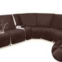 HDCAXKJ 100% Waterproof Velvet Recliner Sectional Couch Covers L Shaped Corner Reclining Sofa Cover Washable Thick Non Slip Sectional Slipcover with Pockets (5 Seat and 1 Middle Console, Dark Brown)