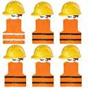 4 Pt. Suspension Hard Hat with Safety Vests Bulk Safety Helmets Adjustable Ratchet Hard Hats, Vents & Sweat Cotton Brow Pad - ABS Construction Helmets for Work Sites & Outdoor Labor (Yellow, 6 Set)