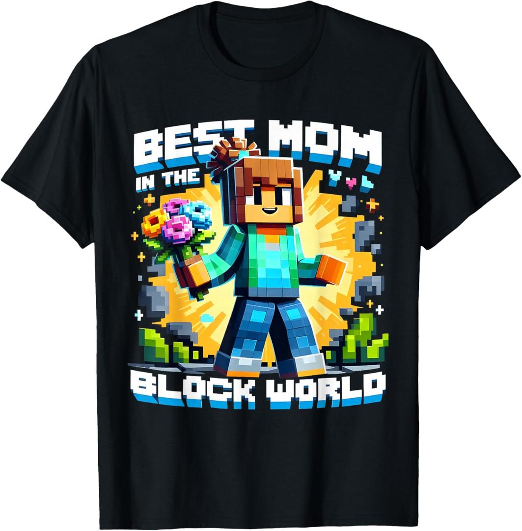 Best Mom in the Block World Pixel Gaming Mother Day Design T-Shirt, No Size