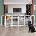ZJSF Freestanding Dog Fence Indoor, Foldable Dog Gate for Doorways, Stairs or Hallways, Sturdy Wood Extra Wide Pet Gate with Support Feet for The House, White, 32 "Height-6 Panels (6 Panels120W x 32''H)