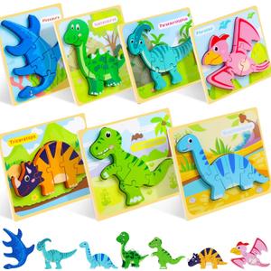 TOY Life Toddler Puzzles Ages 2-4, Wooden Puzzles for Toddlers 1-3, 7 Pcs Dinosaur Puzzle 2 Year Old, Puzzles for Kids Ages 3-5, Toddler Boy Toys 2-3, Educational Learning Toys for 3 Year Old